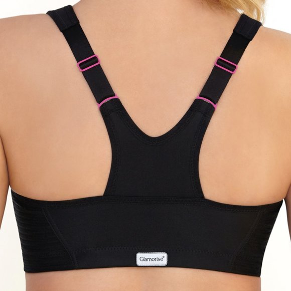 Glamorise SPORT Bra 38B (HIGH-IMPACT) Wicks! (RACERBACK) T-Back Zip-Up Black NEW - Picture 5 of 16